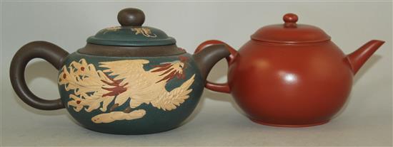 Two Chinese Yixing pottery teapots and covers, 19th and 20th century, 17cm